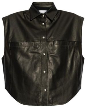 IRO Lapel Sleeveless Leather Jacket - Black