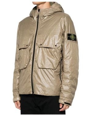 Stone Island Logo-Patch Hooded Padded Jacket - Natural