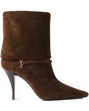 Saint Laurent Niki Pointed Toe Ankle Boots - Brown