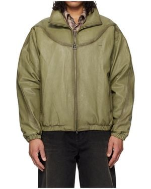 WOOYOUNGMI High-Neck Zip-Up Leather Jacket - Green