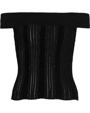 Balmain Off-The-Shoulder Glitter Knit Top - Black