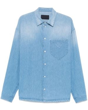 Prada Long-Sleeved Button-Up Denim Shirt - Blue