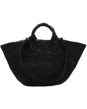 IBELIV Strap Detailed Woven Tote Bag - Black