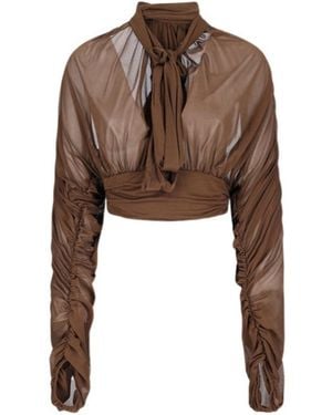 GIUSEPPE DI MORABITO Gathered Tie-Neck Top - Brown