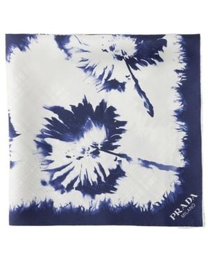 Prada Printed Silk Twill Scarf - Blue