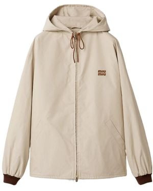 Miu Miu Single-Breasted Panama Cotton Caban Jacket - Natural