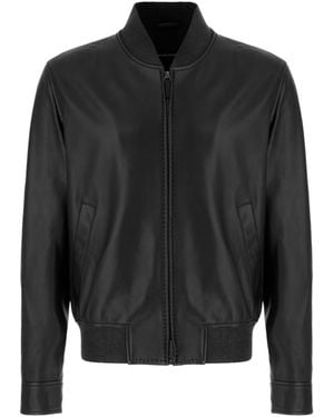 Emporio Armani Ribbed-Trim Leather Jacket - Black