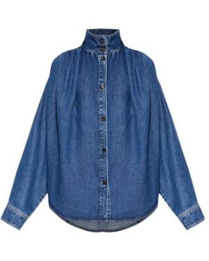 IRO Julie Button High-Neck Denim Jacket - Blue
