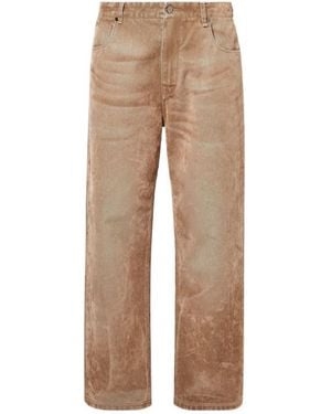 Fendi Logo Patch Straight-Leg Long Jeans - Natural
