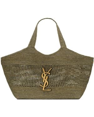 Saint Laurent Icare Raffia Medium Handbag - Green