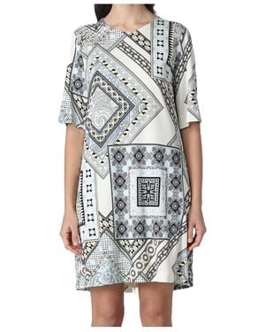 Etro Short-Sleeved Patchwork Printed Shift Dress - Blue