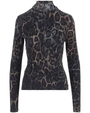 Just Cavalli Animal-Print Zip-Neck Knit Top - Black