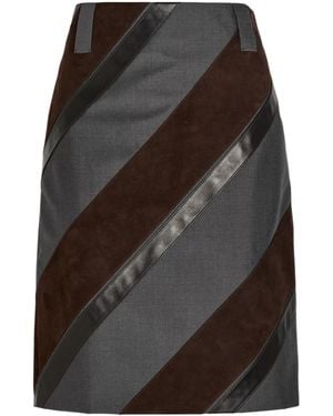 Versace Paneled Leather And Mohair-Blend Knee-Length Skirt - Brown