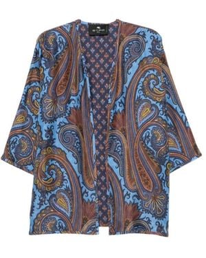 Etro Paisley Printed Open-Front Cape - Blue