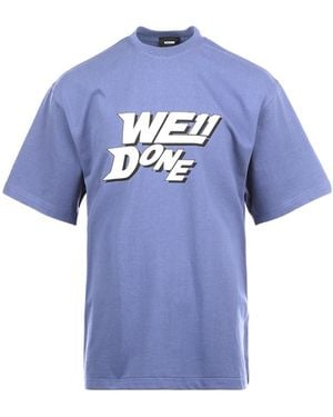 we11done Logo-Print Cotton T-Shirt - Blue