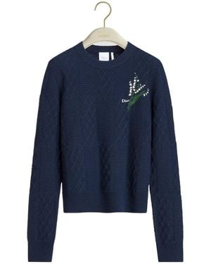 Dior Embroidered Fitted Jumper - Blue