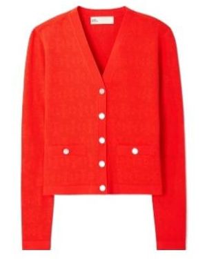 Tory Burch T Monogram Jacquard Knit Cardigan - Red