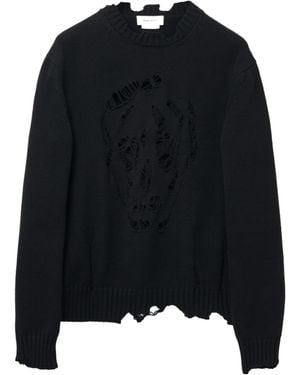 McQueen Distressed Skull Long-Sleeved Jumper - Black