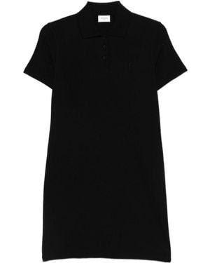 Saint Laurent Logo Embroidered Short-Sleeved Dress - Black