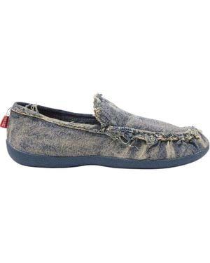 DIESEL D-Shock Moc Distressed Denim Loafers - Grey