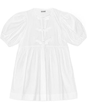 Ganni Poplin Tie String Mini Dress - White