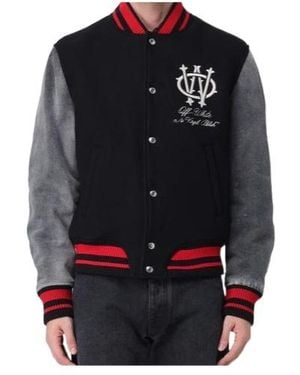 Off-White c/o Virgil Abloh Varsity Logo Embroidered Button-Up Jacket - Blue