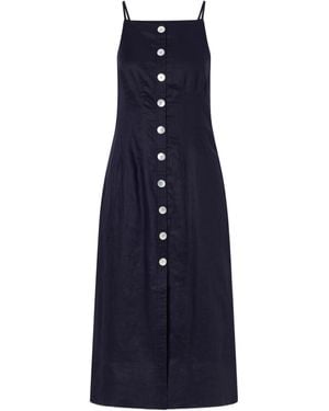 Veronica Beard Button-Down Spaghetti-Strap Midi Dress - Blue