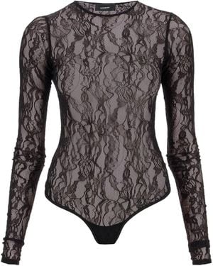 Wardrobe NYC Long-Sleeve Lace Bodysuit - Black