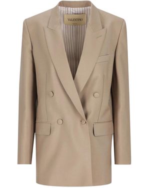 Valentino Double-Breasted Long-Sleeved Blazer - Natural
