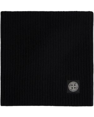 Stone Island Logo Patch Ribbed Scarf - Black