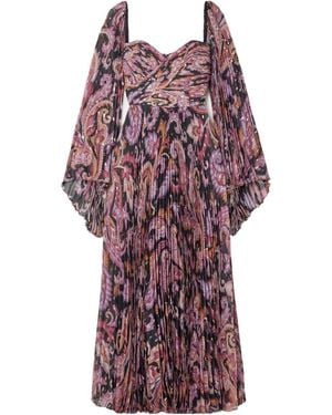 Etro Printed Metallic Plissé Silk-Blend Fil Coupe Gown - Purple