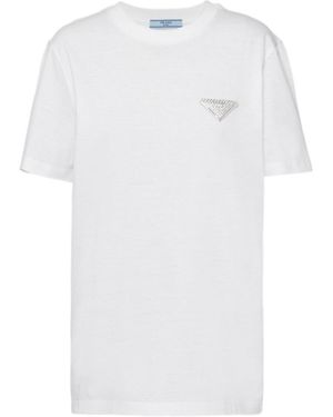 Prada Logo Plaque Crewneck T-Shirt - White