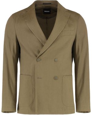 BOSS Boss Double-Breasted Slim-Fit Blazer - Green