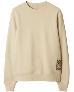 Burberry Checked Patch Crewneck Sweatshirt - Natural