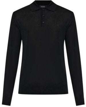 DSquared² Logo Embroidered Knitted Polo Shirt - Black