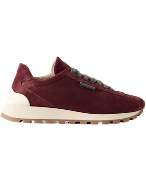 Brunello Cucinelli Suede Runners With Shiny Tab - Purple