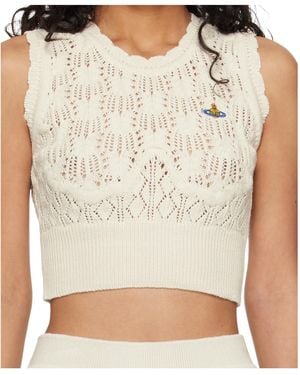 Vivienne Westwood Ella Orb Embroidered Knitted Top - White