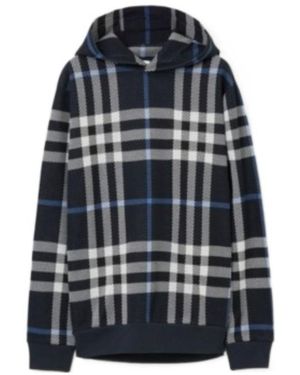 Burberry Check-Pattern Straight-Hem Hoodie - Blue