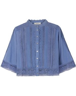 Sea Crochet-Trimmed Cotton Blouse - Blue