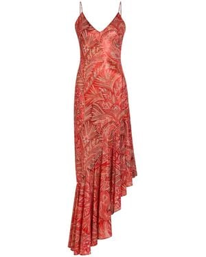 Etro Printed Asymmetric Chiffon Maxi Dress - Red