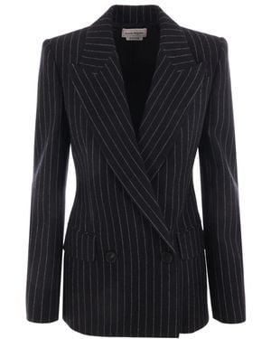 McQueen Striped Double-Breasted Tailored Blazer - Black