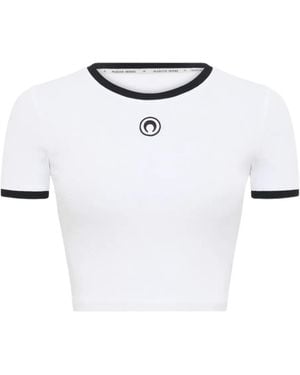 Marine Serre Logo Ribbed Cropped T-Shirt - White
