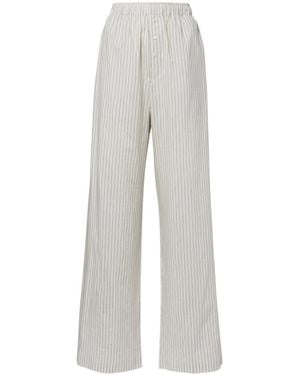 Rohe Striped Silk And Cotton Wide-Leg Trousers - Grey