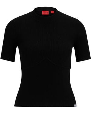 BOSS Paneled Knitted T-Shirt - Black