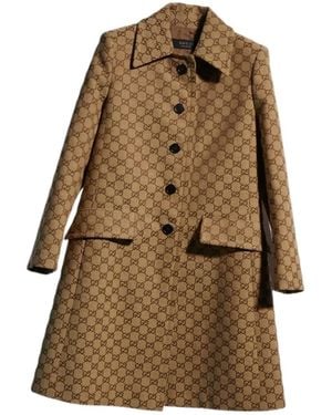 Gucci Gg Cotton Canvas Coat - Brown