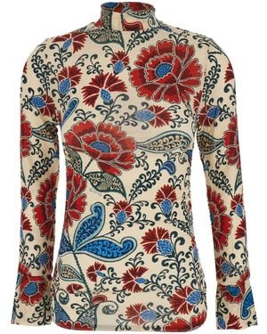 FARM Rio High Neck Blouse With Floral Decorations - Red