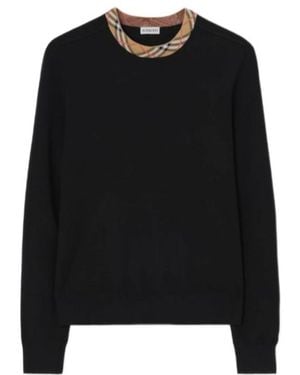 Burberry Check-Trim Wool Jumper - Black