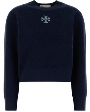 Tory Burch Logo Crew Knitted Sweater - Blue