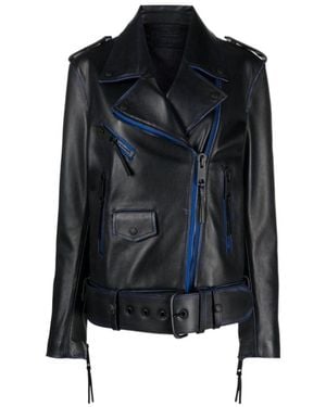 Off-White c/o Virgil Abloh Belted Leather Jacket - Blue