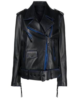 Off-White c/o Virgil Abloh Belted Leather Jacket - Blue
